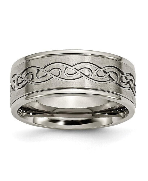 Titanium Brushed Center Scroll Design Wedding Band Ring