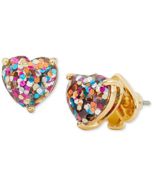 Gold-Tone Stone Heart Stud Earrings