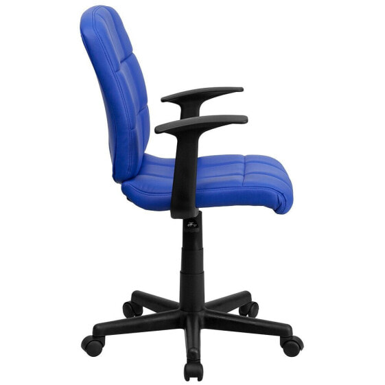Mid-Back Blue Quilted Vinyl Swivel Task Chair With Arms
