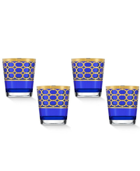 Cobalt Blue Double Old Fashion with Gold-Tone Rings, Set of 4