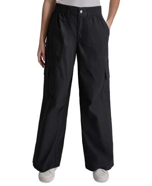 Women's Smocked-Waistband Cotton Cargo Pants