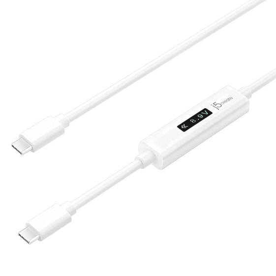 j5create JUCP14 USB-C™ 2.0 to USB-C™ Cable With OLED Dynamic Power Meter - White - 1.2 m