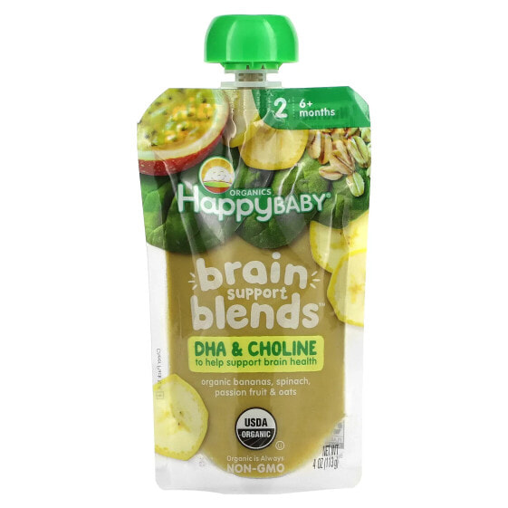 Happy Family Organics, Happy Baby, смеси для поддержки мозга, от 6 месяцев, органические бананы, шпинат, маракуйя и овес, 113 г (4 унции)