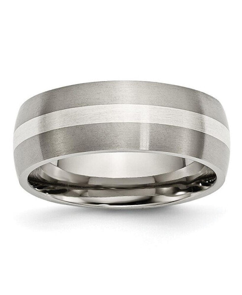 Titanium Brushed with Sterling Silver Inlay Wedding Band Ring