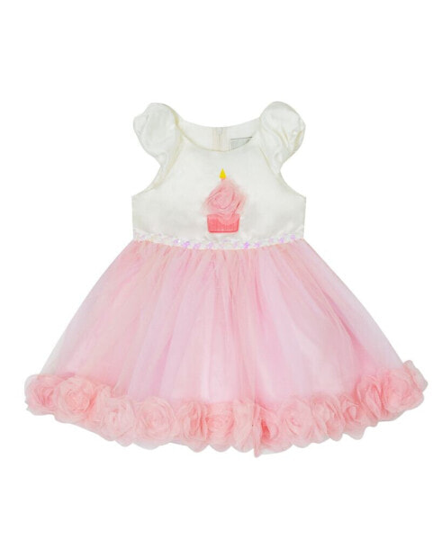 Baby Girls Satin Birthday Cupcake Applique Dress