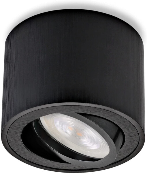 Sweet Led Surface-Mounted Spotlight, Flat, Brushed Black, Aluminium Ceiling Spotlights, Including Replaceable 5 W LED Module, Surface-Mounted Light, Swivelling Ceiling Light, Round, 230 V, [Energy Class G]