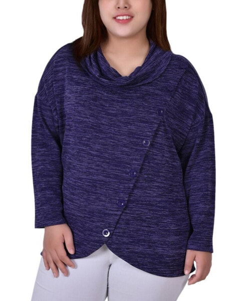 Women's Plus Size Long Sleeve Cowl Neck Top