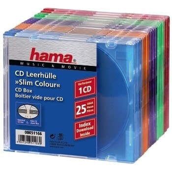 Hama CD Slim Box Pack of 25, Coloured, 1 discs, Multicolour, Plastic