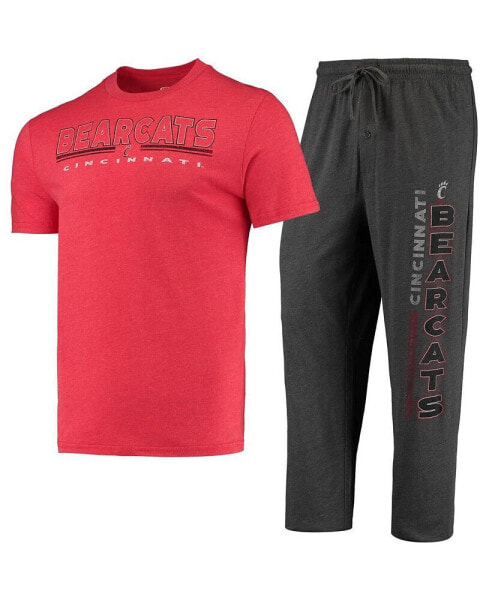 Men's HeatheRed Charcoal, Red Distressed Cincinnati Bearcats Meter T-shirt and Pants Sleep Set