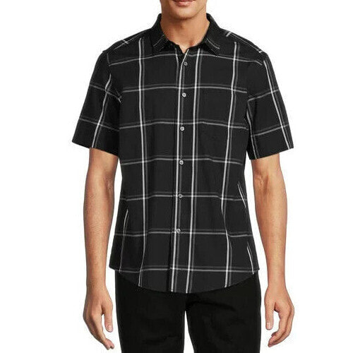 George Poplin Shirt Men’s Size Medium Black Plaid Short Sleeves Button Down