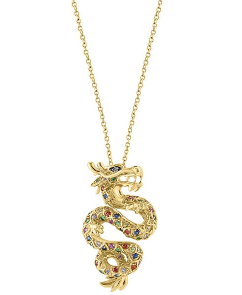 EFFY® Multi-Gemstone (5/8 ct. t.w.) & Diamond Accent Dragon 18" Pendant Necklace in 14k Gold