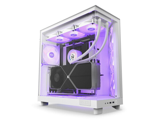 NZXT H6 FLOW RGB Compact Dual-Chamber Mid-Tower Airflow Case, White, CC-H61FW-R1