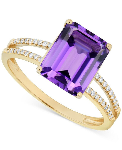 Amethyst (2-9/10 ct. t.w.) and Diamond (1/10 ct. t.w.) Split Shank Ring in 14k Gold