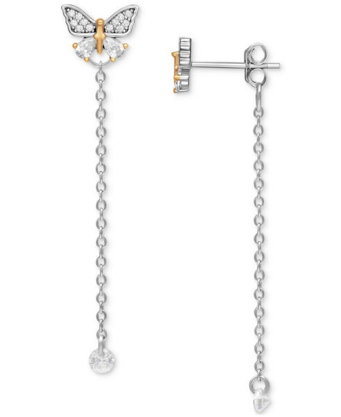 Cubic Zirconia Butterfly Chain Front & Back Earrings in Sterling Silver & Gold-Plate, Created for Macy's