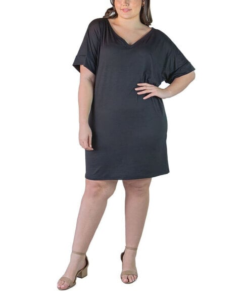 Plus Size Loose Fit V-Neck T Shirt Dress