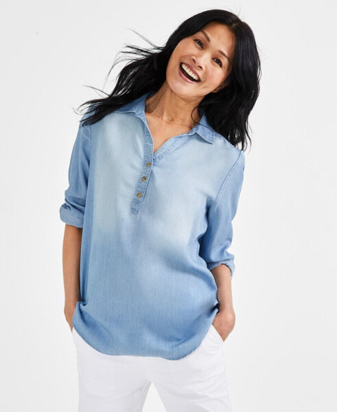 Petite Perfect Long-Sleeve Popover Top, Created for Macy's