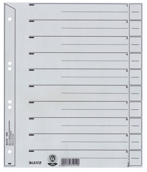 Esselte Leitz 16500085 - Numeric tab index - Cardboard - Grey - A4 - 200 g/m² - 240 mm