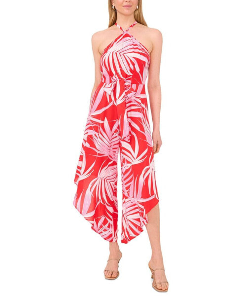 Women's Printed Tie-Front Harem-Leg Jumpsuit