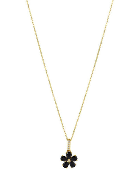 Onyx & Diamond Accent Flower 18" Pendant Necklace in 10k Gold