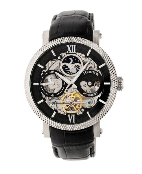 Automatic Aries Silver & Black & Black Leather Watches 43mm