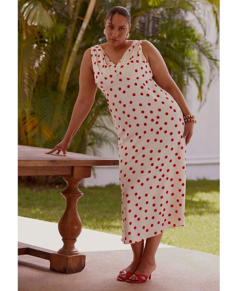 Plus Size Polka Dot Shirred Maxi Dress