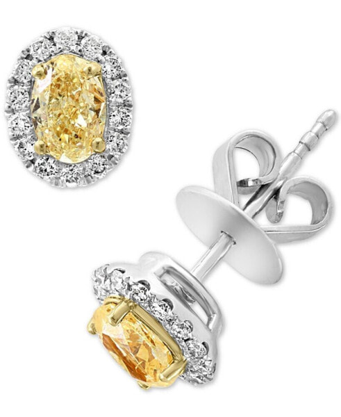 EFFY® Yellow & White Diamond Oval Halo Stud Earrings (7/8 ct. t.w.) in 18k Two-Tone Gold