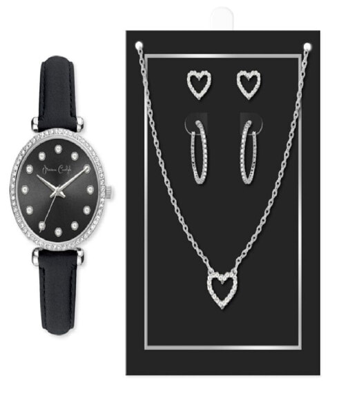 Women's Quartz Black Polyurethane Leather Watch 33mm and 2 Piece Set