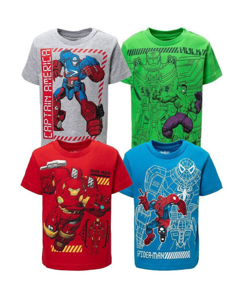 Toddler Boys Avengers Spider-Man Mech Strike 4 Pack Cosplay Athletic T-Shirts to (2T - 18-20)