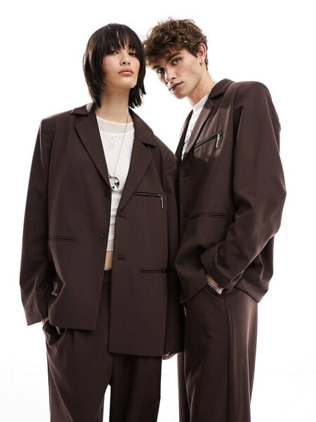 COLLUSION UNISEX co-ord ultimate suit blazer in dark brown