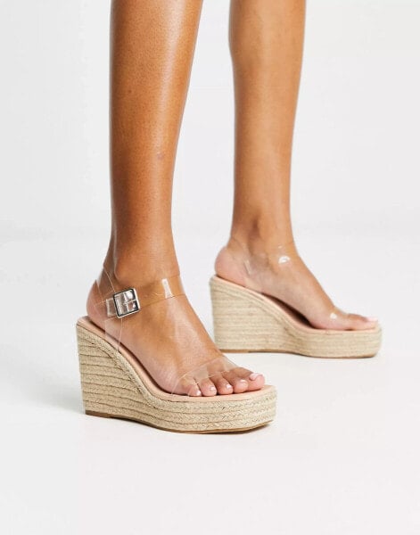 Truffle Collection clear espadrille wedge sandals in clear