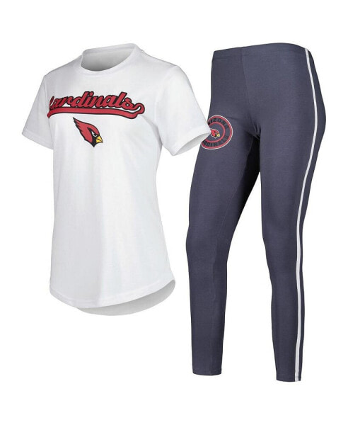 Women's White, Charcoal Arizona Cardinals Sonata T-shirt and Leggings Sleep Set