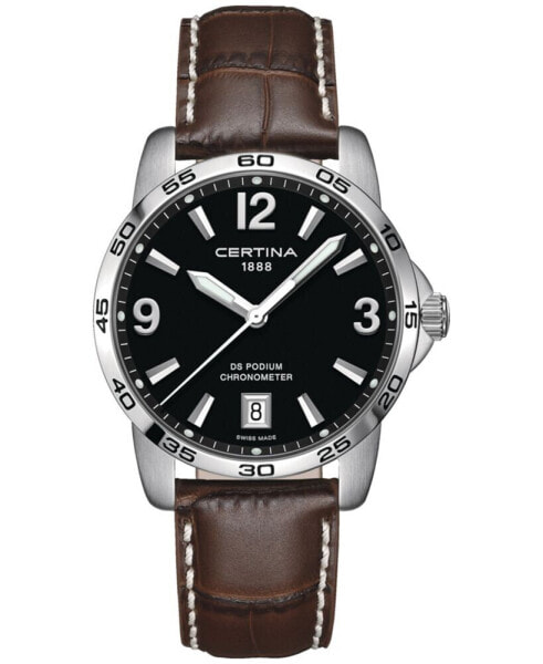 Men's Swiss DS Podium Brown Leather Strap Watch 40mm