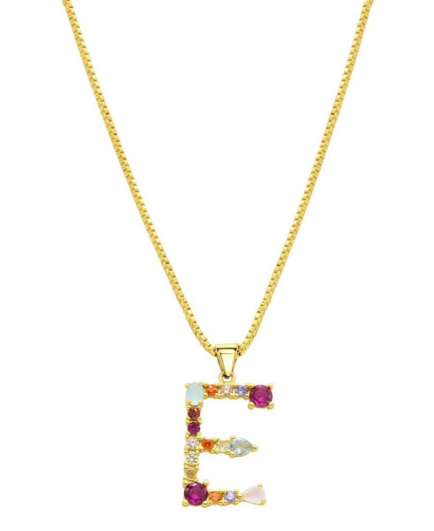 ADORNIA 14K Gold-Plated Multi Color Stone Initial Necklace