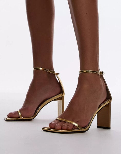 Topshop Gus 2 part barely there heeled sandals in gold