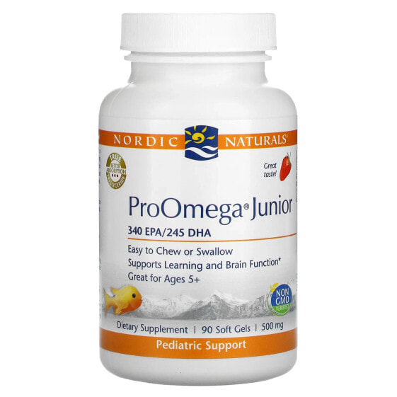Витамины Nordic Naturals ProOmega Junior, клубника, 500 мг, 90 капсул (250 мг на капсулу)