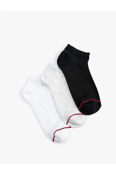Basic 3'lü Patik Çorap Seti Şerit Detaylı Çok Renkli