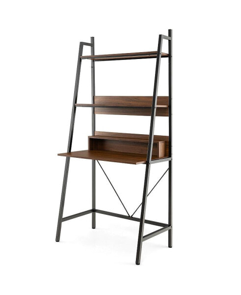 71" High Freestanding Laptop Desk with Open Shelves for Living Room Bedroom Study-Brown