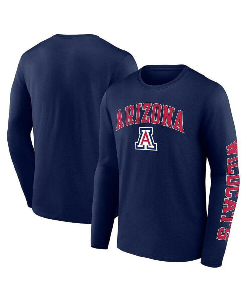 Men's Navy Arizona Wildcats Distressed Arch Over Logo Long Sleeve T-shirt