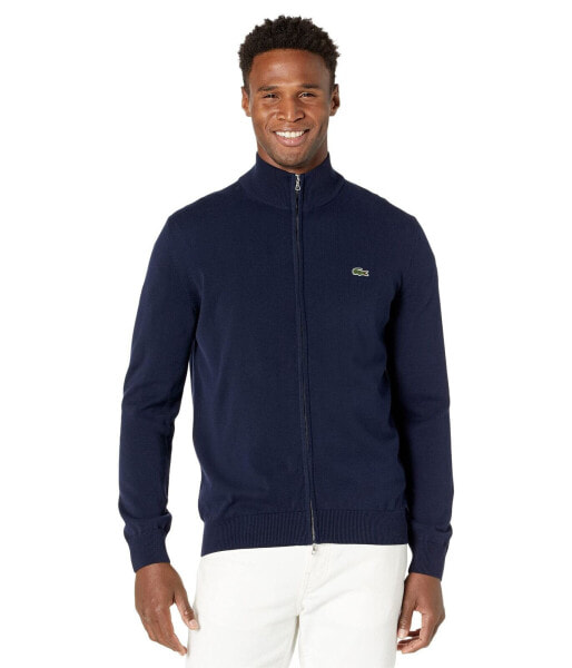 Lacoste 297551 Men's Long Sleeve Full Zip Cotton Jersey Sweater, Navy Blue, 4XL