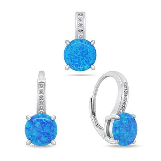 Timeless opal jewelry set SET246WB (earrings, pendant)