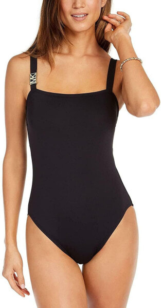 Купальник женский Michael Kors 276913 Logo Solid Square Neck One-Piece Black 10