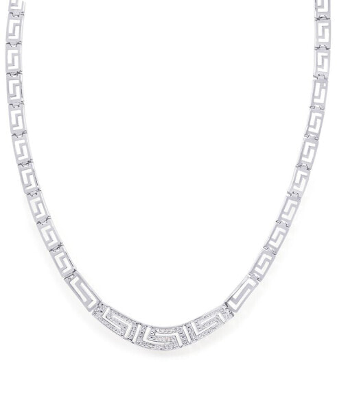 Macy's diamond Accent Greek Key Necklace in Silver Plate