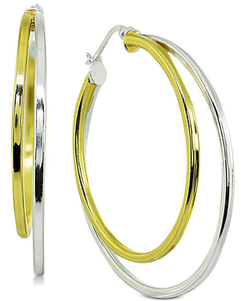 Medium Two-Tone Double Hoop Earrings in Sterling Silver & 18k Gold-Plated Sterling Silver, 1.5", Created for Macy's