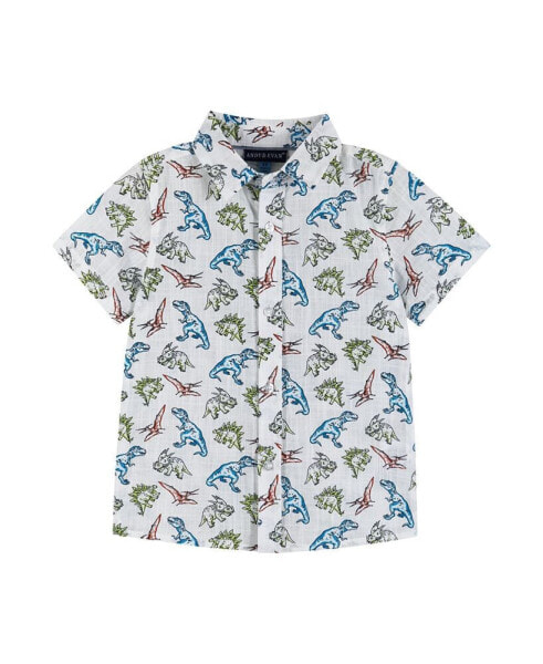 Little Boys / Grey Dino Print Short Sleeve Shirt