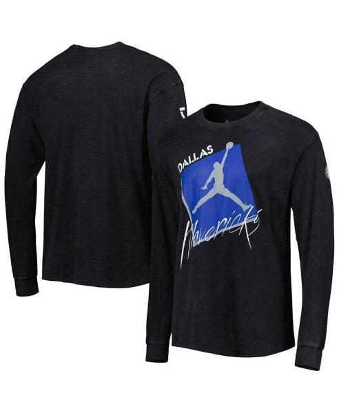 Men's Black Dallas Mavericks Courtside Max 90 Vintage-Like Wash Statement Edition Long Sleeve T-shirt