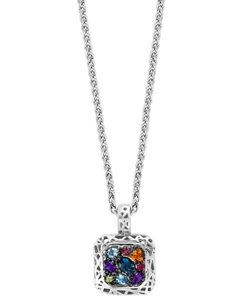 EFFY® Multi-Gemstone Cluster Framed 18" Pendant Necklace (1-1/2 ct. t.w.) in Sterling Silver