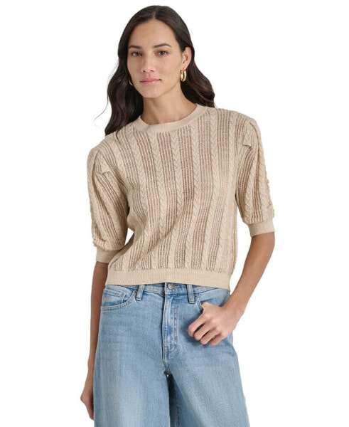 Women's Mixed Stitch Puff-Sleeve Sweater