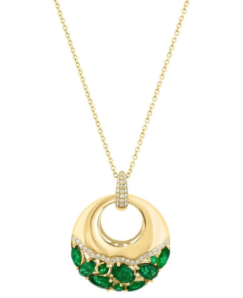 EFFY® Emerald (1-7/8ct. t.w.) & Diamond (1/6 ct. t.w.) Cluster Polished Circle 18" Pendant Necklace in 14k Gold