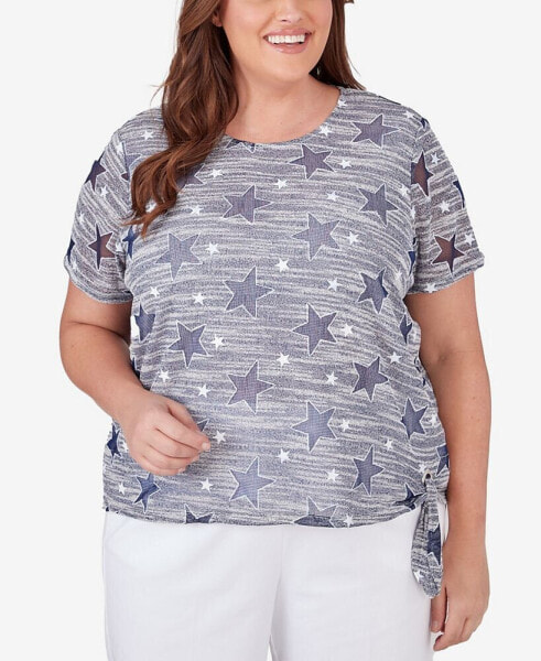 Plus Size All American Lined Space Dye Stars Tee with Side Tie