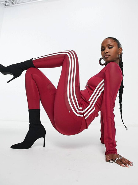 adidas Originals 'centre stage' leggings with mesh detail in maroon